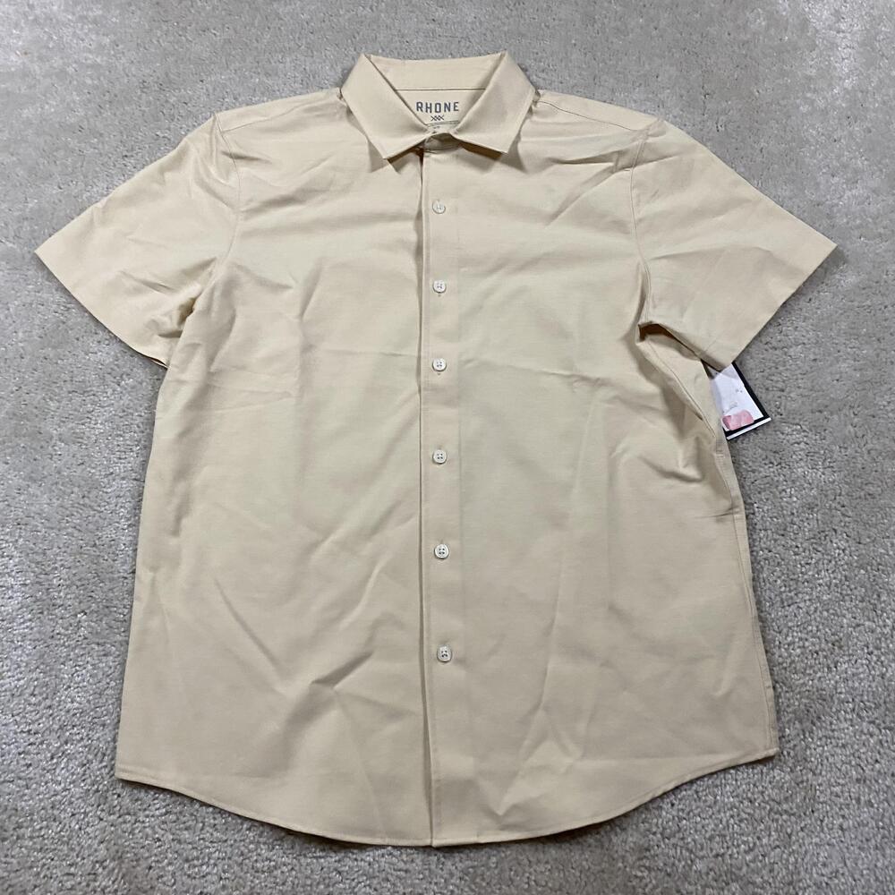 Rhone Brezza Shirt Mens S Beige Linen Blend Short Sleeve Button Up Stretch